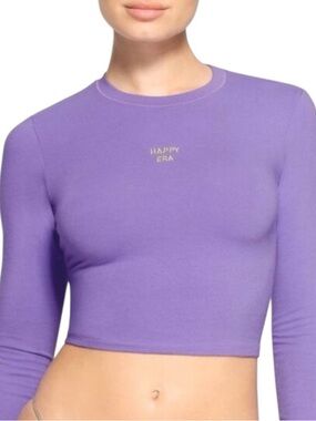 SKIMS ‘Happy Era’ Cotton Jersey Long Sleeve Cropped T-Shirt In Ultra Violet